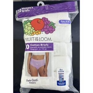 Fruit of the Loom Women's 10 Cotton Briefs White Size 8 / XL NEW